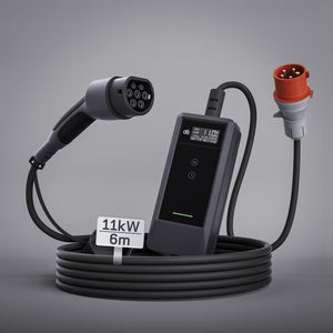 Mobiles 11 kW EV-Ladegerät Typ 2 mit rotem CEE16 Stecker und 6m Kabel einstellbar von 6 bis 16A