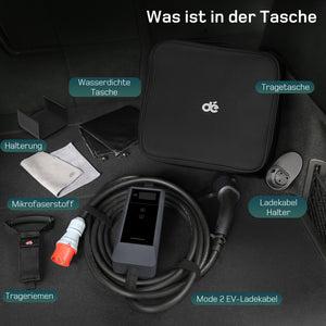 Mobiles 11 kW EV-Ladegerät Typ 2 mit CEE16 Stecker und LCD-Display für flexibles Laden von Elektroautos an Starkstromsteckdosen