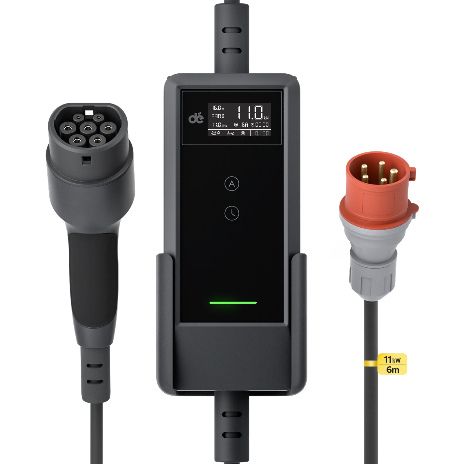 Mobiles 11 kW EV-Ladegerät Typ 2 mit rotem CEE16-Stecker und 6m Ladekabel für Elektroautos