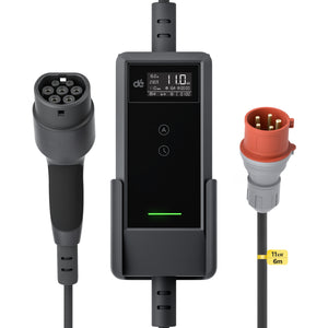 Mobiles 11 kW EV-Ladegerät Typ 2 mit rotem CEE16-Stecker und 6m Ladekabel für Elektroautos