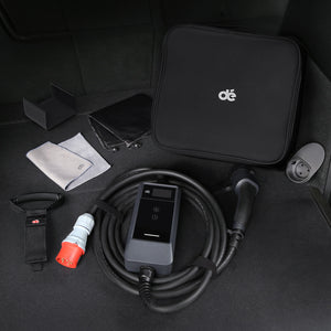 Mobiles 11 kW EV-Ladegerät Typ 2 mit rotem CEE16 Stecker und 6m Kabel für flexibles Laden von Elektrofahrzeugen mit 6-16A einstellbarer Stromstärke