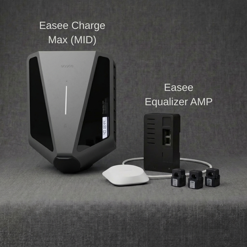 Easee Charge Max MID Wallbox und Equalizer AMP Bundle für präzise Energiemessung und dynamisches Lastmanagement