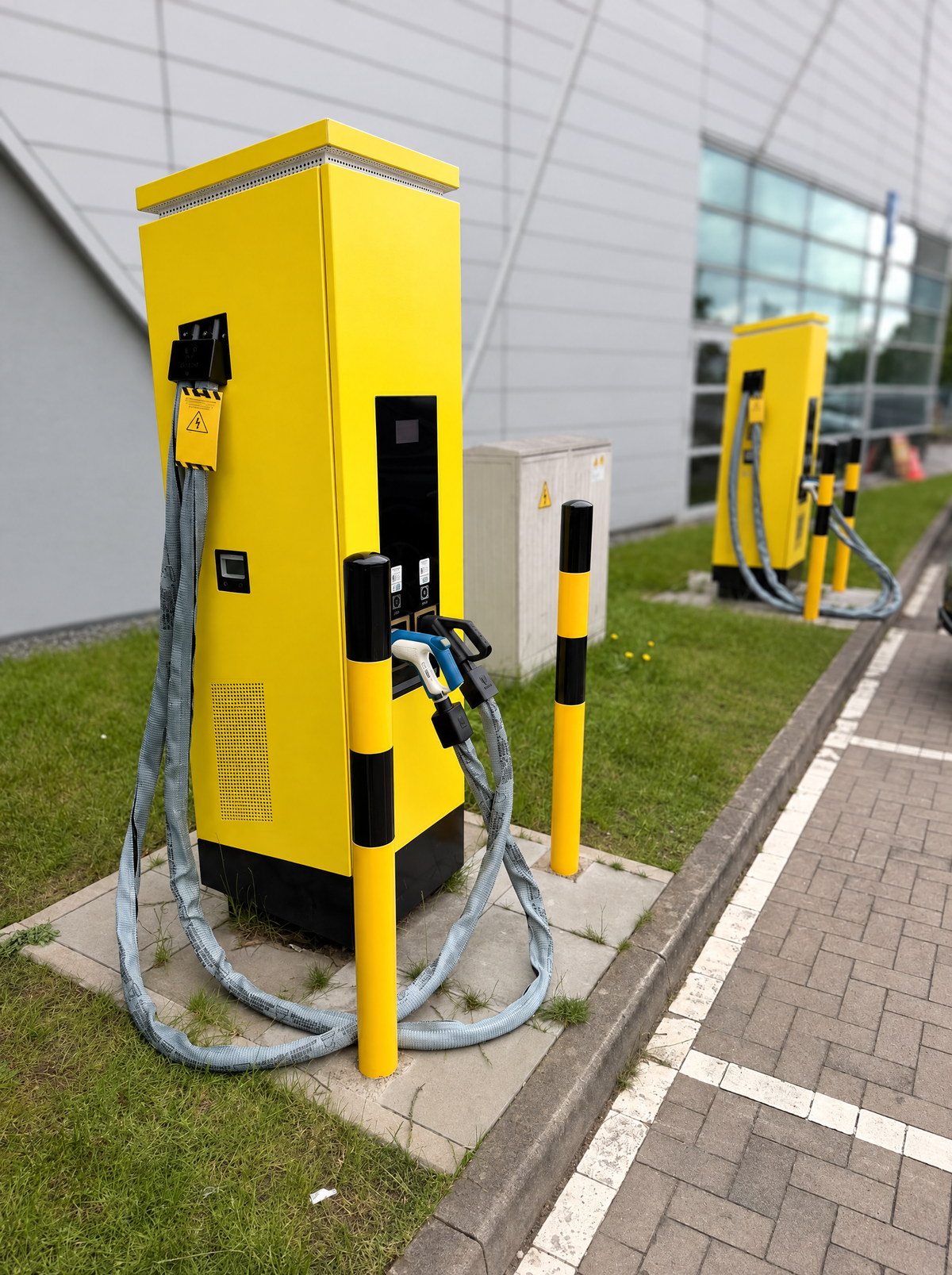 GRIDZON Kabelschutz Double an Compleo Cito 500 mit CCS- und CHAdeMO-Ladekabel