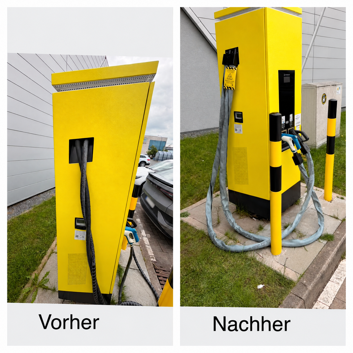 Compleo Cito 500 vorher und nachher: Ladekabel mit GRIDZON Kabelschutz, Seitenansicht